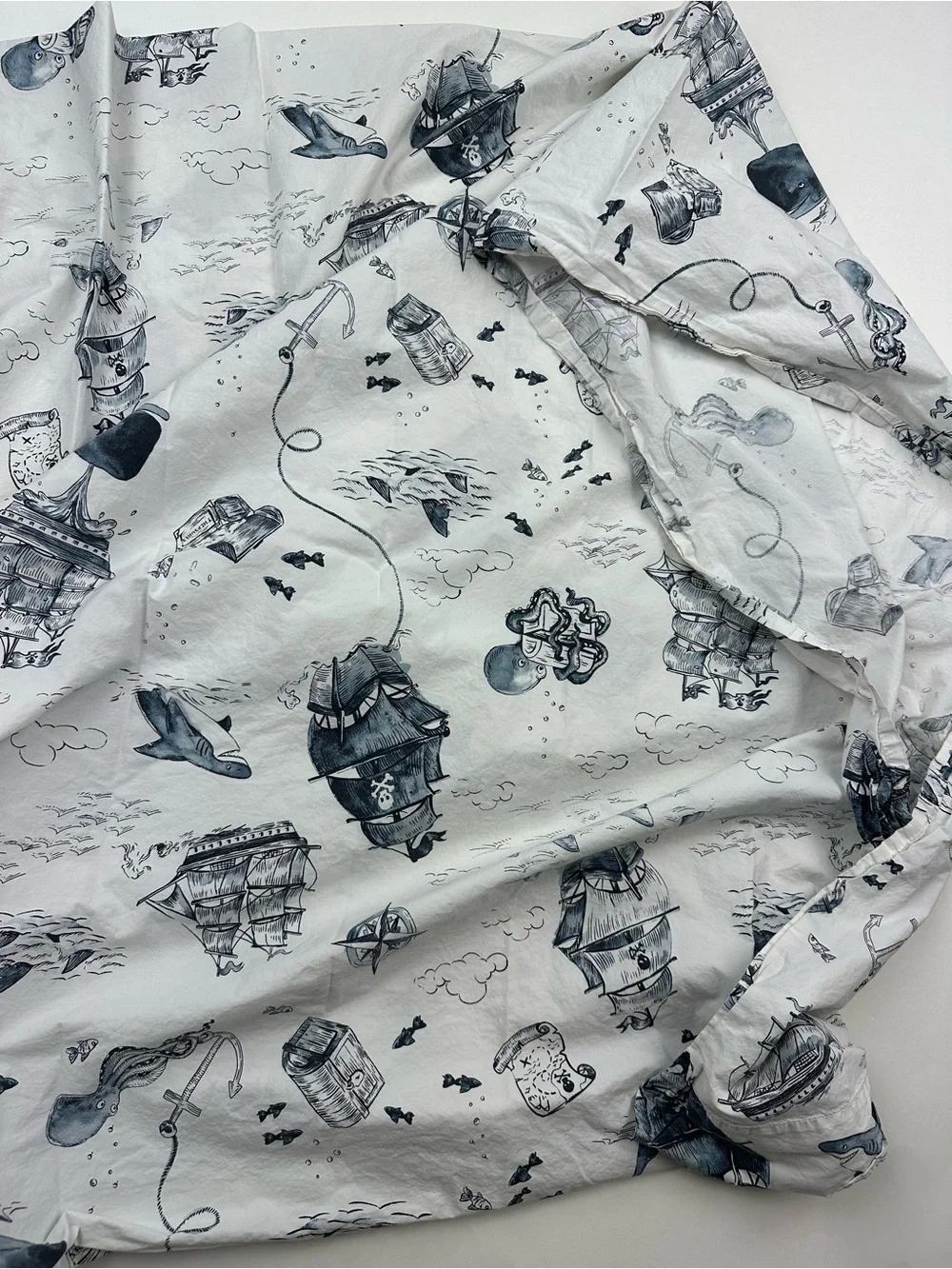 Pottery Barn Kids Wilder Ship Flat Sheet Ships Sharks Twin Cotton